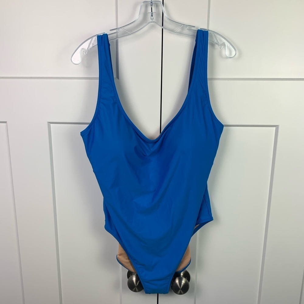 NWT J Crew Size 16 Heritage Scoop Back One Piece Swimsuit Blue Modest